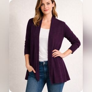 Eileen Fisher 100% Merino Wool Open Front Shaped Cardigan Purple/Burgundy Size S